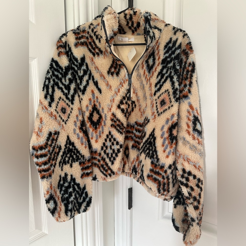 O'Neill Beige and Black Patterned Fleece Half Zip